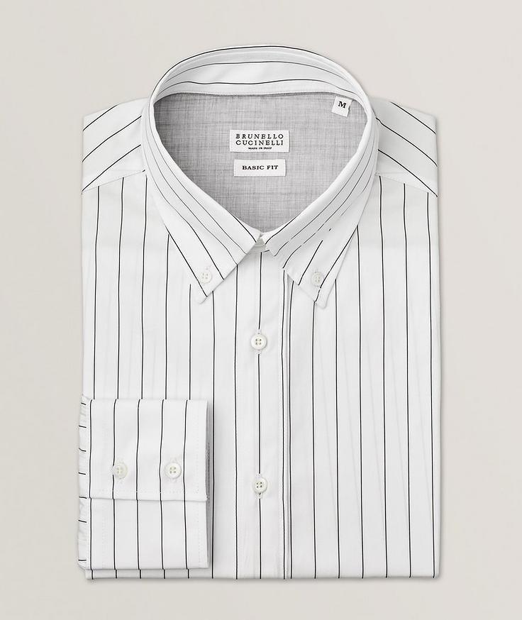 Brunello Cucinelli Basic Fit Striped Oxford Cotton Sport Shirt 