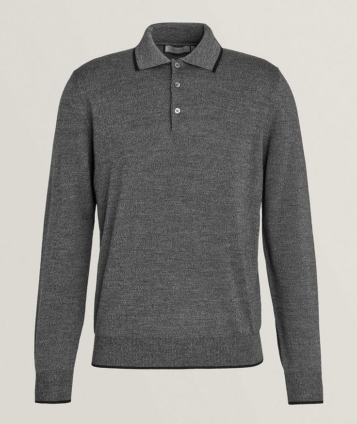 Canali Merino Wool Long-Sleeve Polo