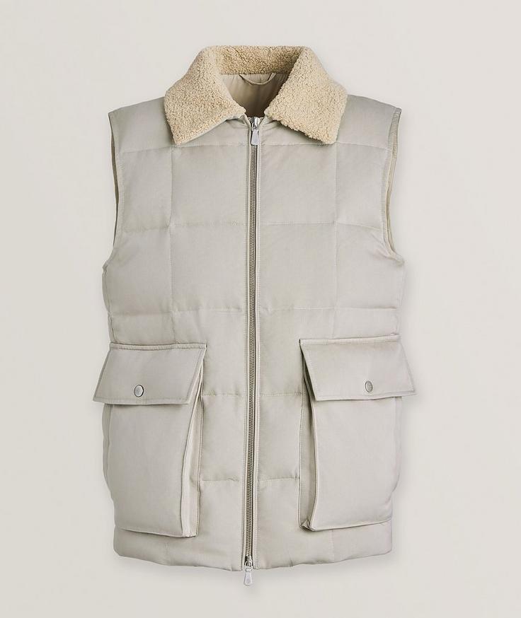 Eleventy Silk Shearling Collar Vest 