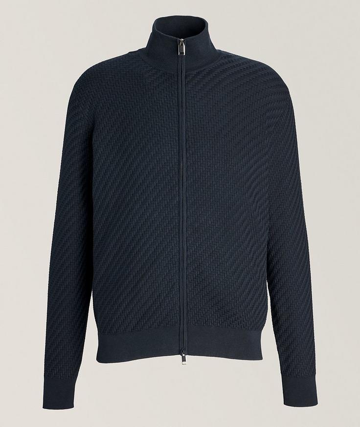 Brioni Cotton, Silk & Cashmere Basketweave Full Zip Blouson