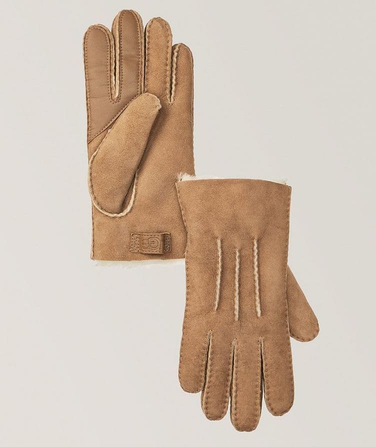 Three-Point Leather & Shearling Tech Gloves image 0