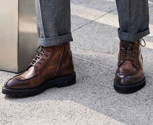 Male Model in Black Boot on Stairs