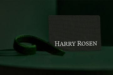 gift card message, harry rosen gift bags and male hands holding gift card and wallet over cash desk
