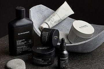 blind barber products on countertop and bowl