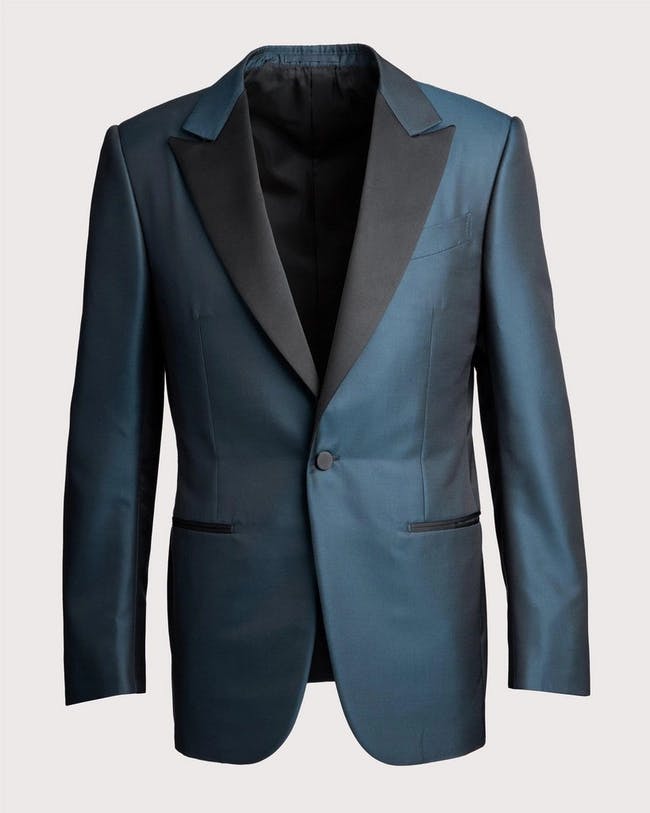 ZEGNA off-body dark blue cashmere silk tuxedo jacket in contemporary fit.