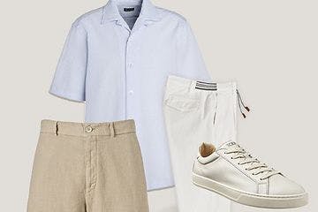Zegna shirt, Tod's sneakers, Brunello Cucinelli shorts, and Eleventy pants