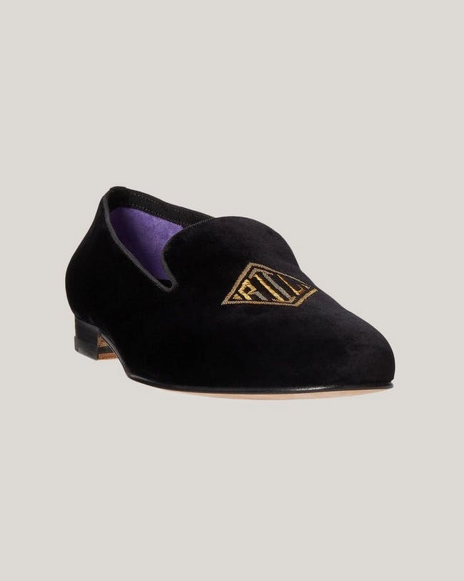 Ralph Lauren Purple Label slip-on style velvet slipper.