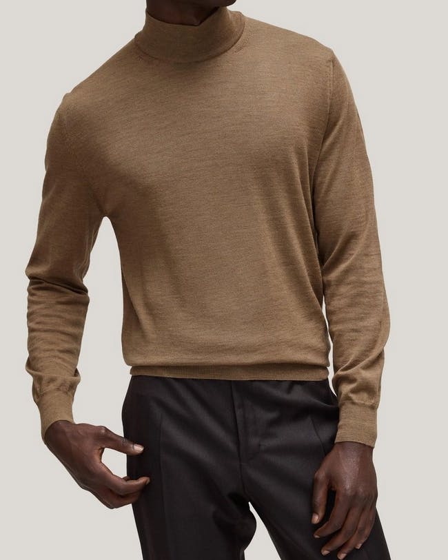 Male Model in Canali's Light Brown Merino Wool Sweater